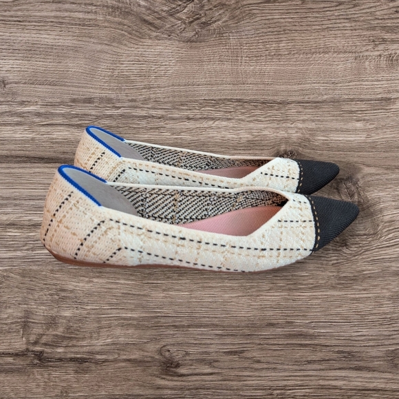 Rothy’s The Point Midnight Tweed 7.5 EUC Ballet Flat Captoe Black White Ivory - Picture 3 of 5